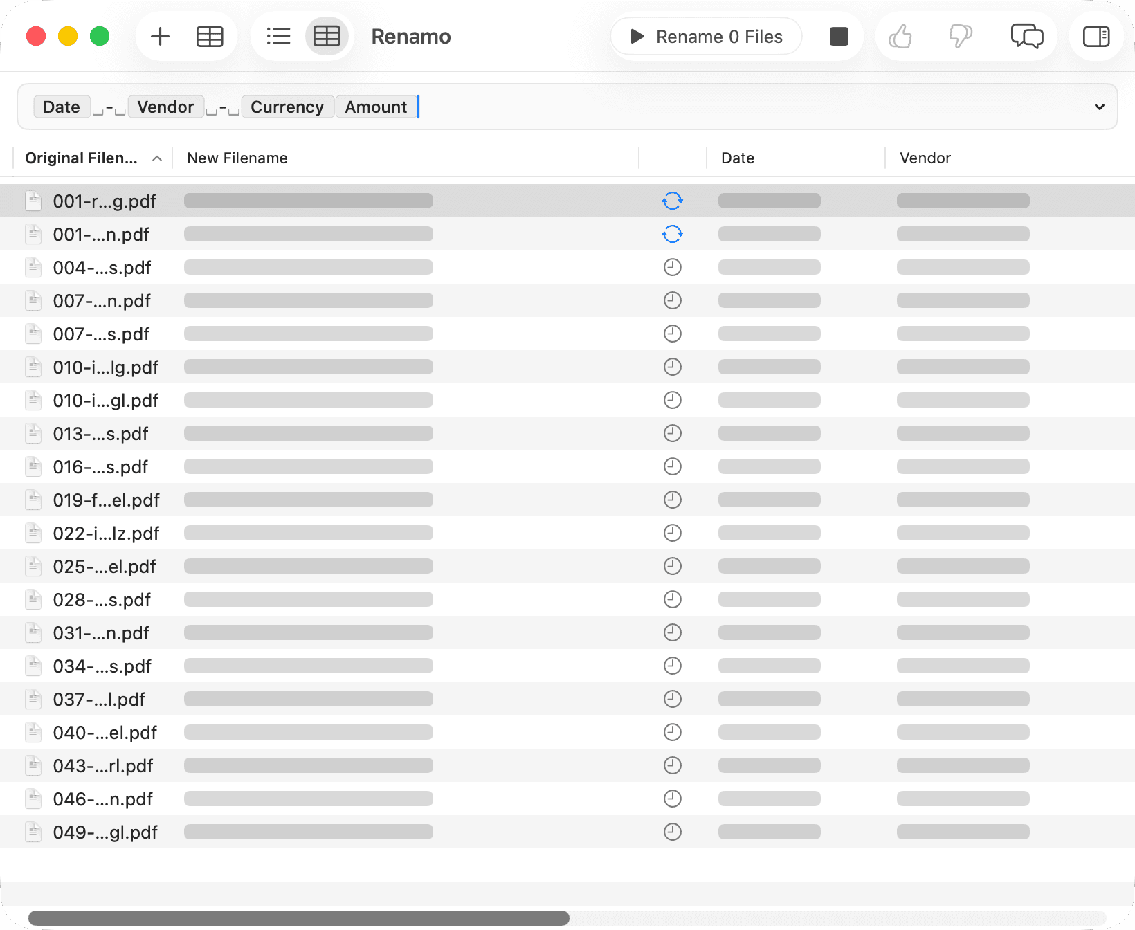 Renamo processing files in table view
